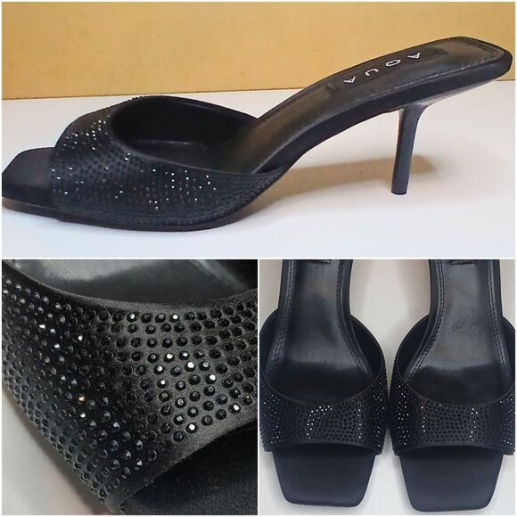 Aqua Shoes - AQUA Women's Sz 7.5 Embellished Stiletto Mules Onyx Black Slip-on Sparkle NIB